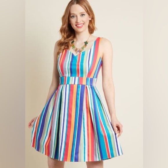 ModCloth Rainbow Striped A-Line Dress - Picture 2 of 5